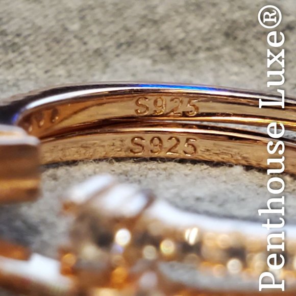 REAL Alexandrite Pear Cut 18k Rose Gold 925 Silver Ring Set - Picture 3 of 5